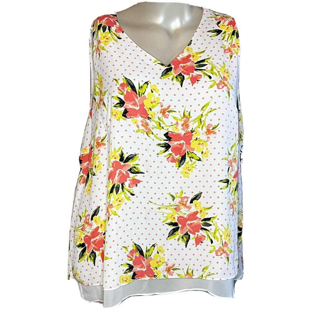 C EST 1946 Womans Sleeveless Top Blouse Floral Ruffle Layered V-Neck Size 22/24W